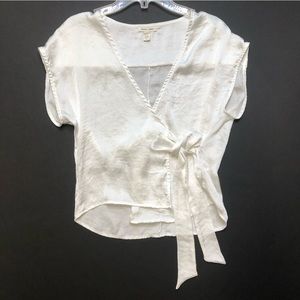 Silence + Noise Tie Blouse White Satiny Material Womens M